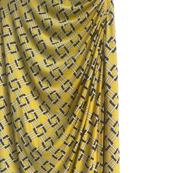 LAUREN RALPH LAUREN Yellow Geometric Faux Wrap Ruched Jersey Dress Size 4 - Picture 4 of 9